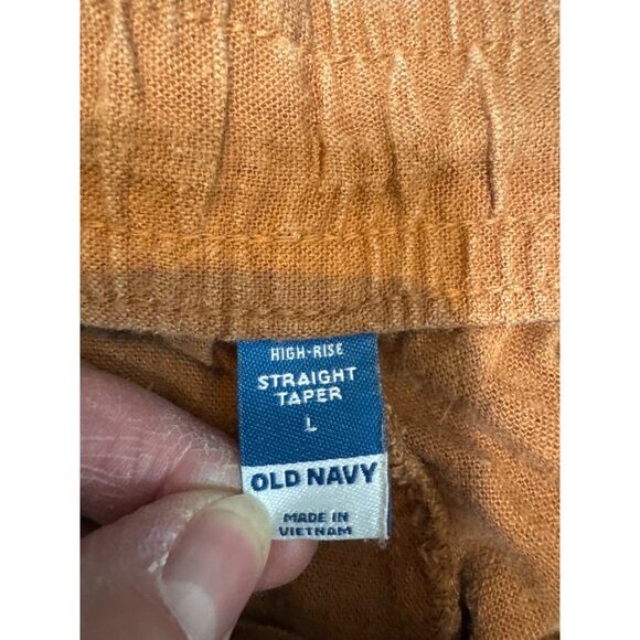 Old Navy High-Rise Straight Taper Pants L Rust Brown Elastic Waist Linen Blend - Picture 3 of 6